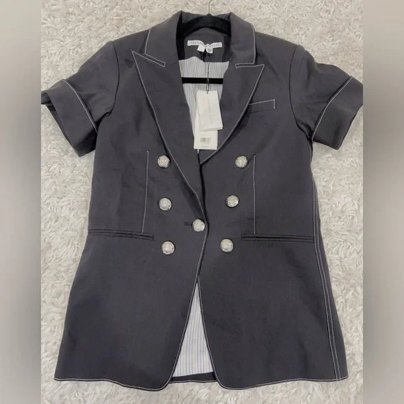 NWT $598 Veronica Beard Hastings Dickey Short Sleeve Jacket Navy